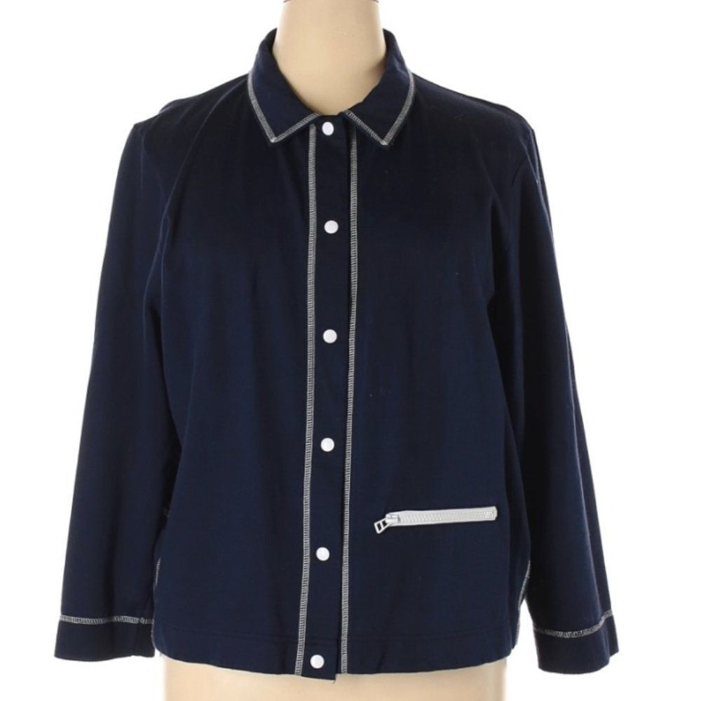 Palm Grove Blue Snap Front Top 1X